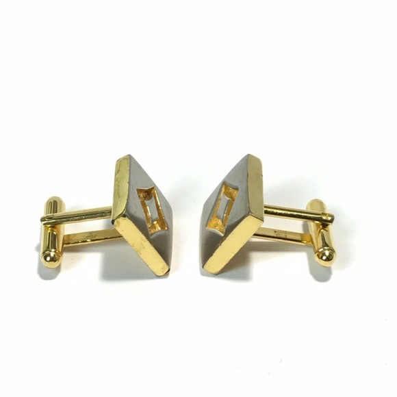 Vintage Gold Tone Matte Chrome Silver Two Tone Cufflinks Men's Cuff Links Rare - Picture 3 of 5